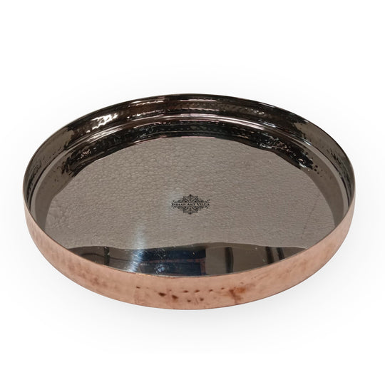 Steel copper hammered curved Thali plate top view — Indian Art Villa