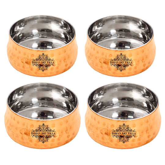 Two handmade copper bowls set with a stylish hammered design, ideal for both decorative and functional use