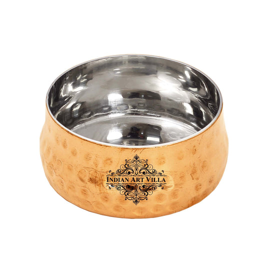 Stylish copper bowls with an antique hammered finish and smooth interior for functional use by indian art villa

