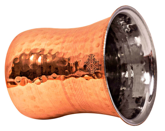 Steel copper hammered curved glass top view — Indian Art Villa