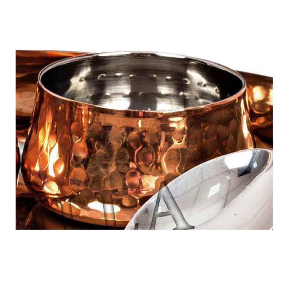 Indian Art Villa Steel Copper Hammered Curved Chutni Bowl