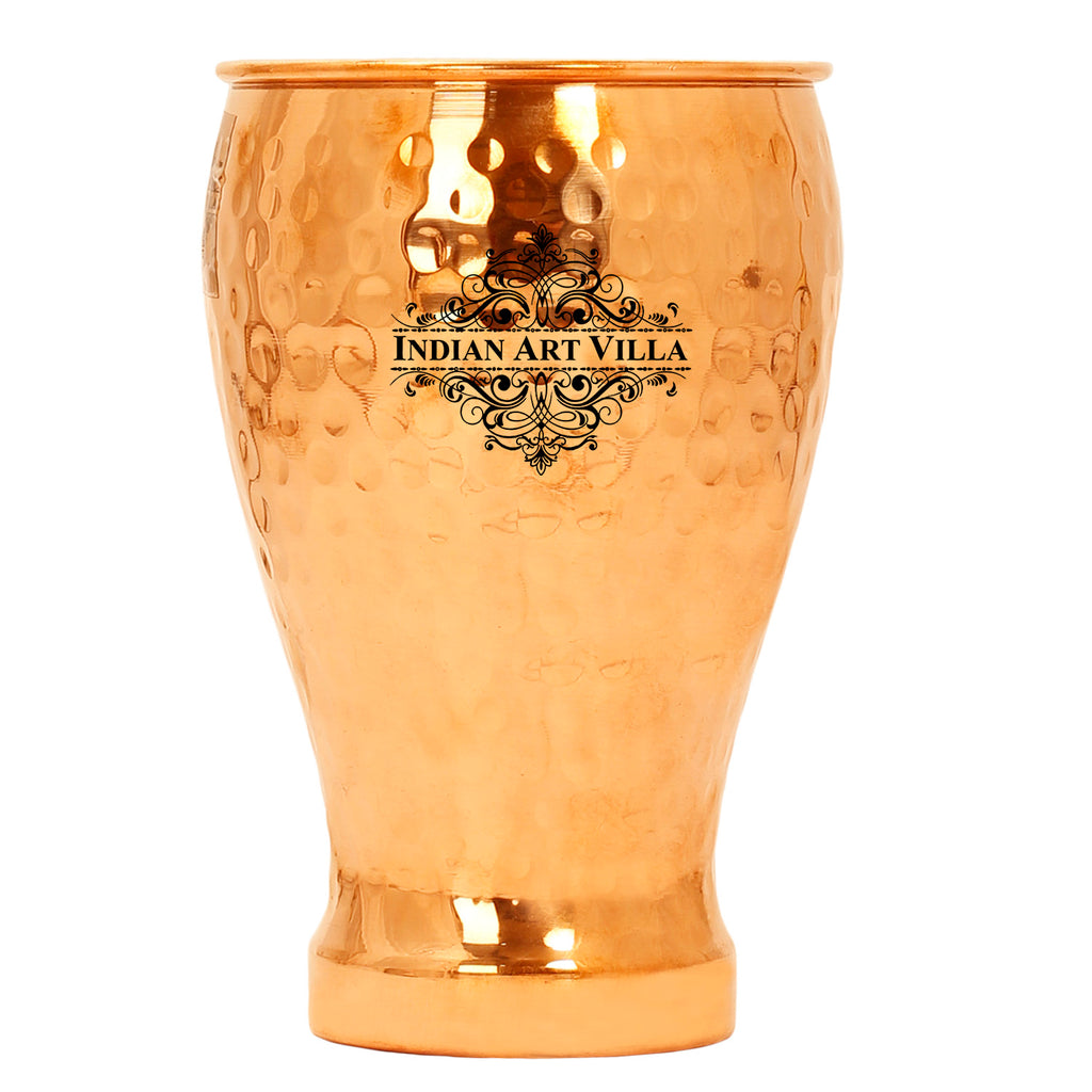 Indian Art Villa Pure Copper Glass Tumbler, Hammered Design, Drink-ware, 600 ML