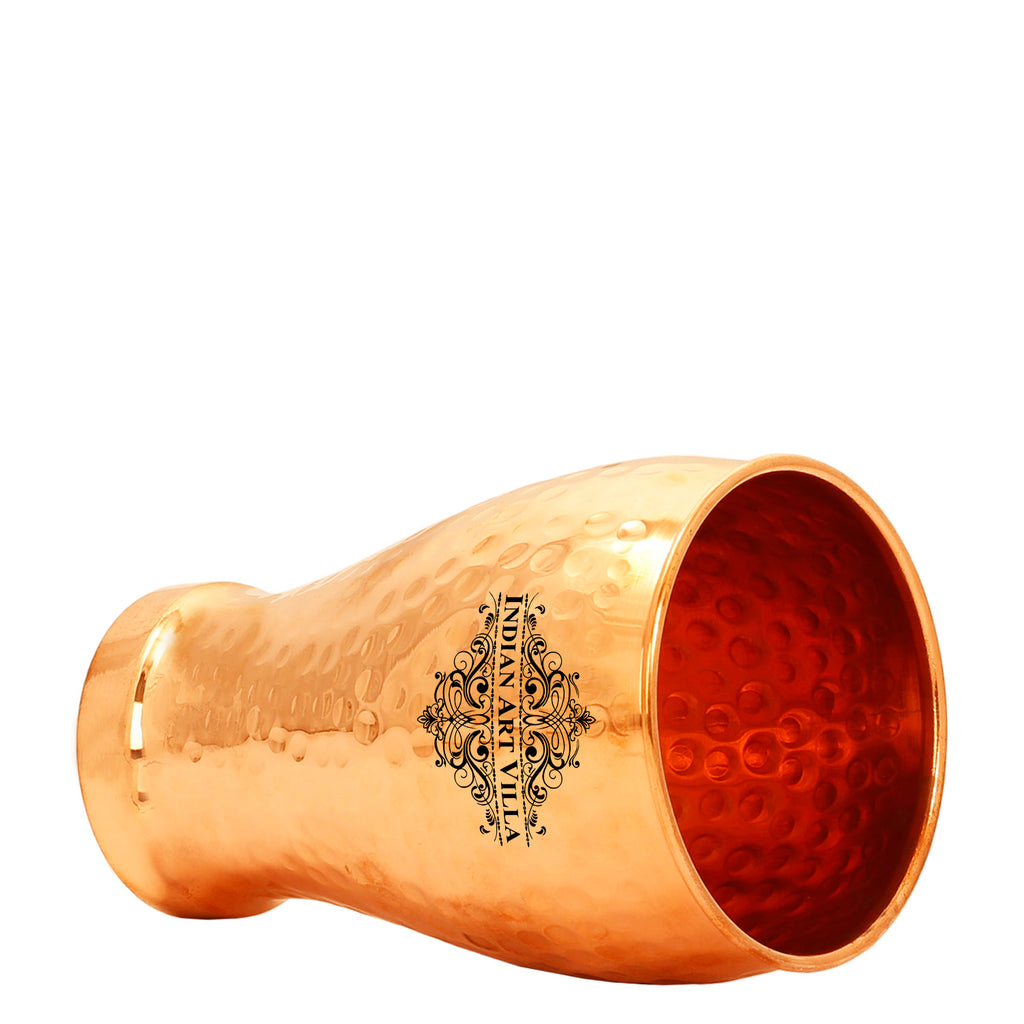 Indian Art Villa Pure Copper Glass Tumbler, Hammered Design, Drink-ware, 600 ML
