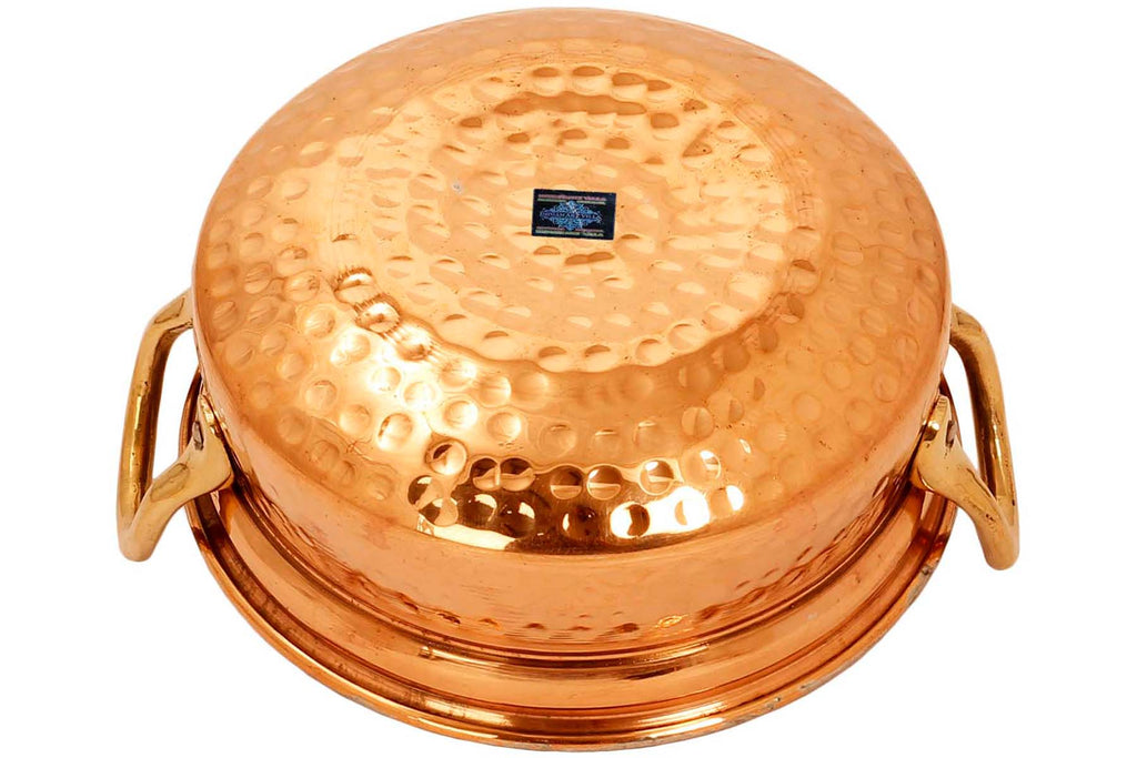 Indian Art Villa Pure Copper Handi With Handle Inside Tin Lining, Hammered Design, Serveware & Tableware