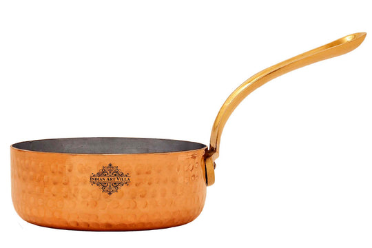opper round pan with hammered texture tin lining and brass handle designed for expert chefs