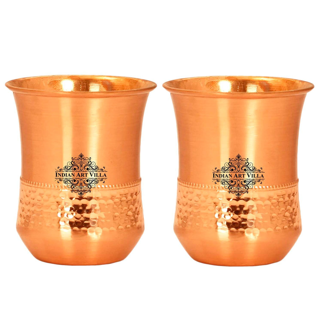Indian Art Villa Copper Hammered & Smooth Design Glass ,DrinkWare & Storage Purpose ,310 ML