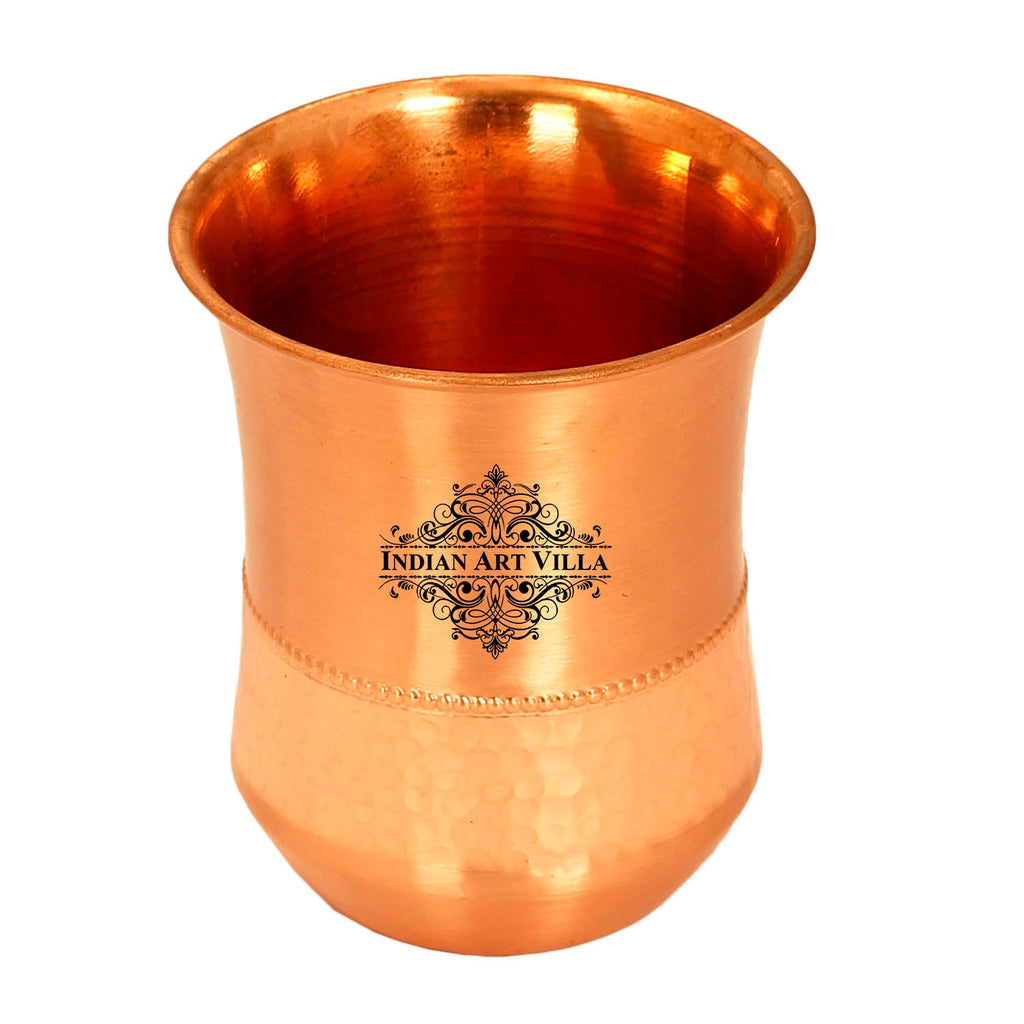 Indian Art Villa Copper Hammered & Smooth Design Glass ,DrinkWare & Storage Purpose ,310 ML