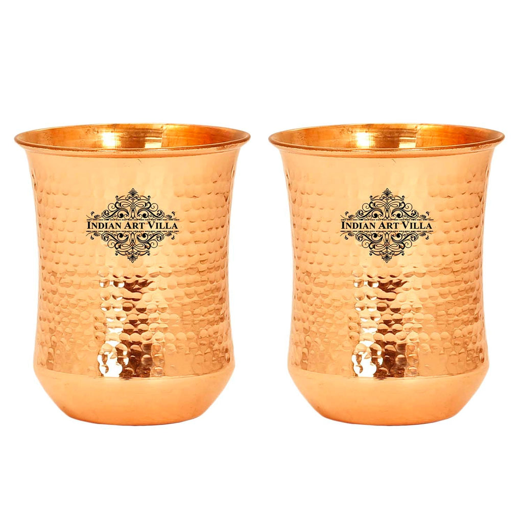 Indian Art Villa Copper Hammered & Smooth Design Glass ,Drinkware