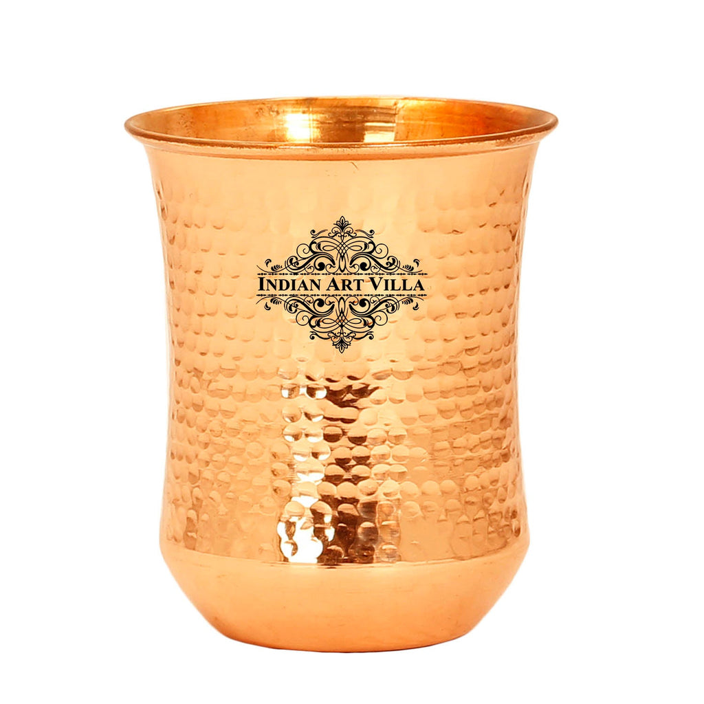 Indian Art Villa Copper Hammered & Smooth Design Glass ,Drinkware