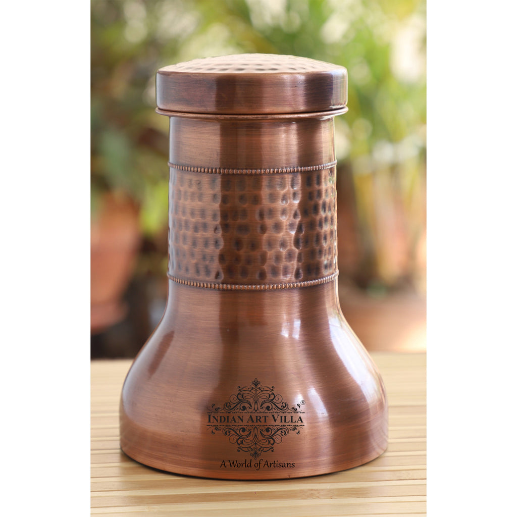 Indian Art Villa Copper Bedroom Bottle With Dark Hammered And Lacquer Design , Drinkware & Storage Purpose