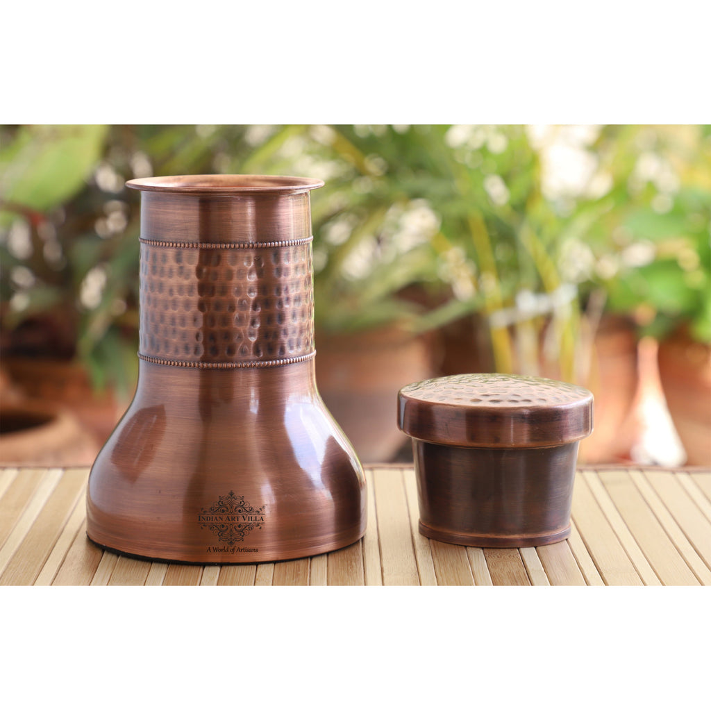 Indian Art Villa Copper Bedroom Bottle With Dark Hammered And Lacquer Design , Drinkware & Storage Purpose