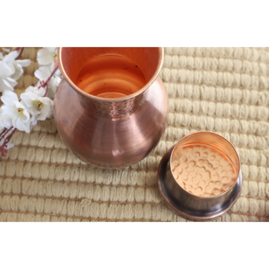 Matka Design Pure Copper Bedroom Bottle With Inbuilt Glass
