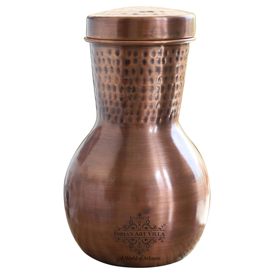 Matka Design Pure Copper Bedroom Bottle With Inbuilt Glass