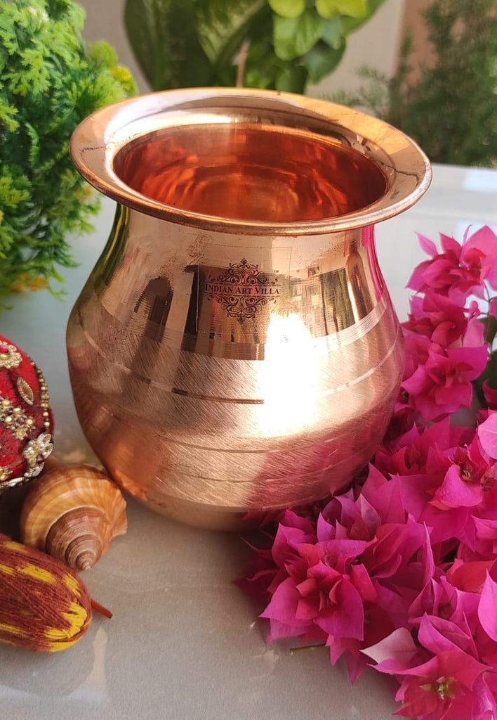 Indian Art Villa Copper Kalash / lota | Luxury Design Shine Finish | Pujan Purpose