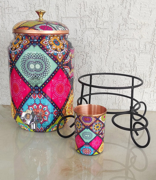 5 litre round copper matka with tap in product packaging – copper water dispenser