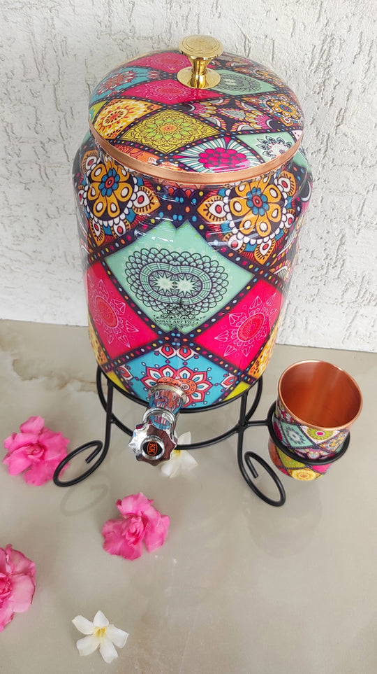 5 litre round copper matka with tap – large CC-33 tamba matka with tap for bulk dispensing – copper matka 5 litre price