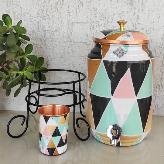 5 litre round tamba matka with stand set in retail packaging – copper matka 5 litre price