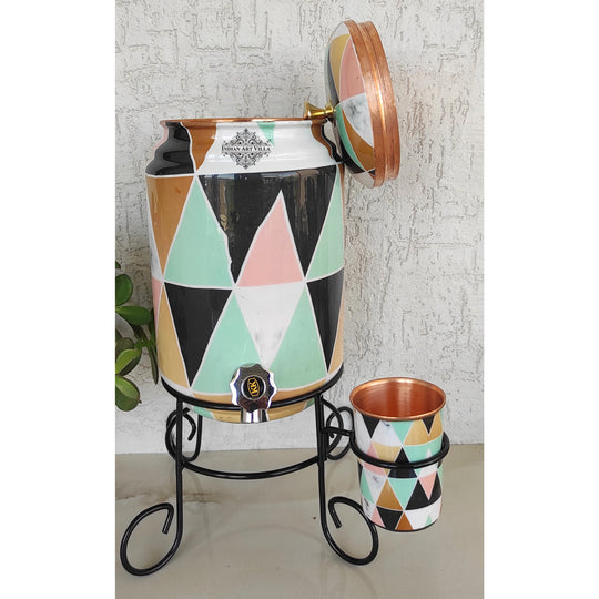 5 litre round copper matka with stand – extra-large CC-33 tamba matka on robust iron stand – copper matka 5 litre price