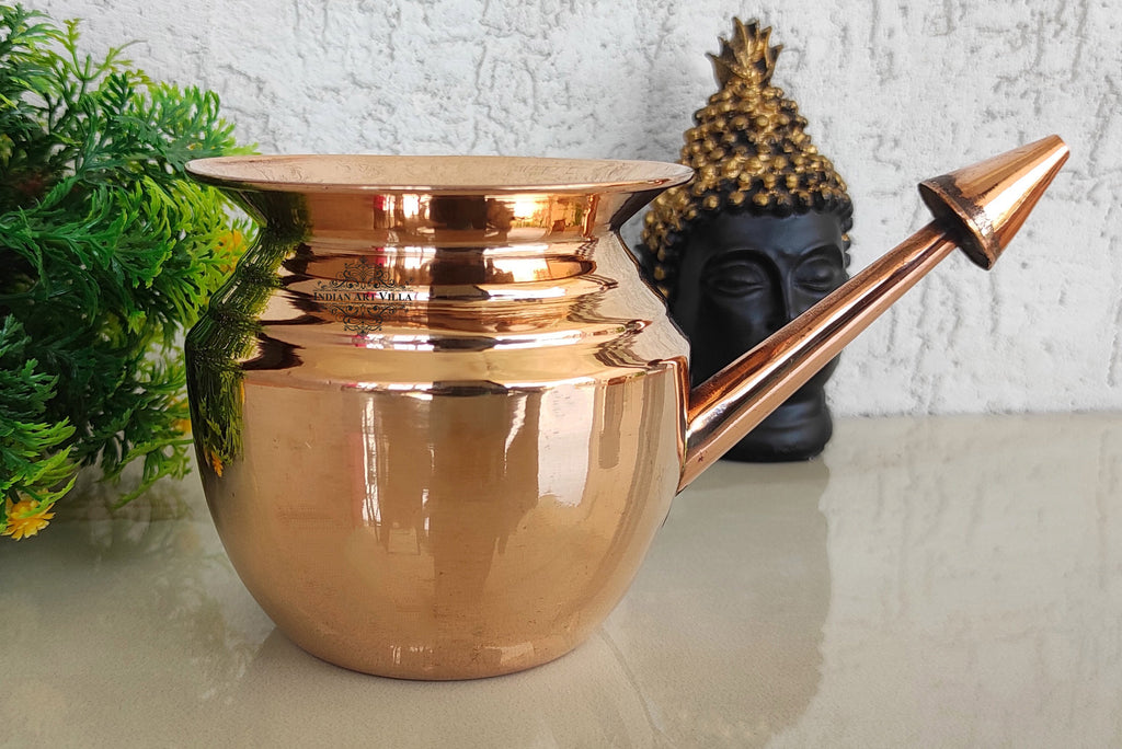 INDIAN ART VILLA Pure Copper Handmade Ramjhara, NetiPot with Heavy Gauge used to Worship God, Lord, Spiritual Item, Drinkware, Serveware