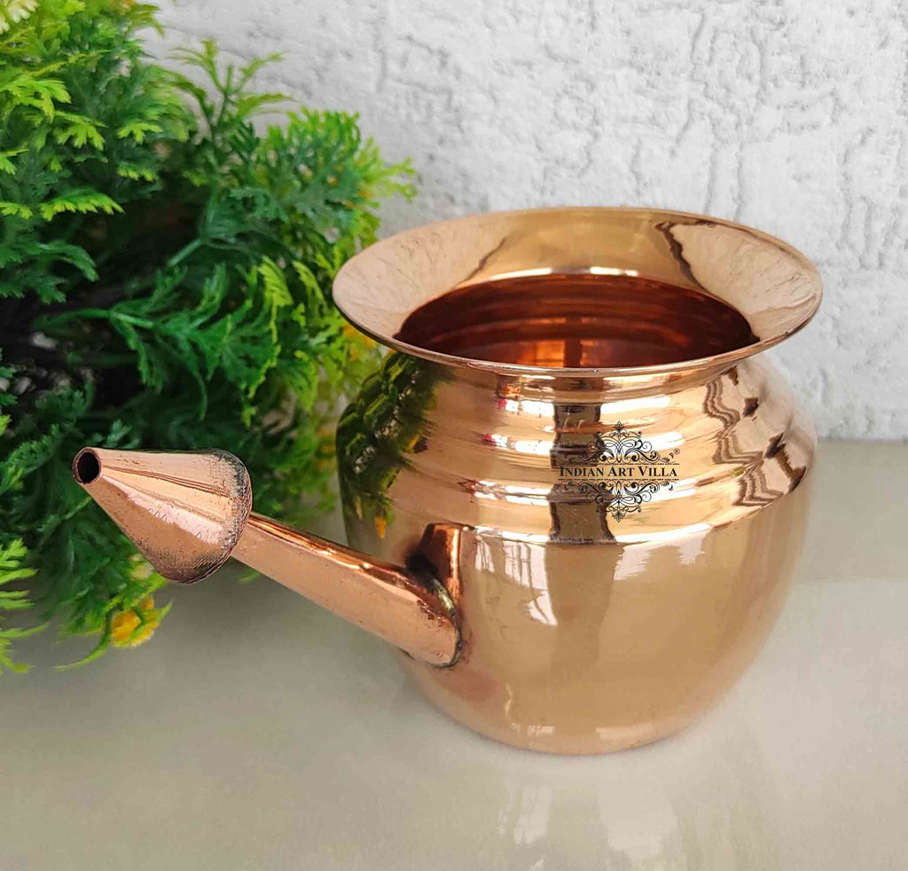 INDIAN ART VILLA Pure Copper Handmade Ramjhara, NetiPot with Heavy Gauge used to Worship God, Lord, Spiritual Item, Drinkware, Serveware