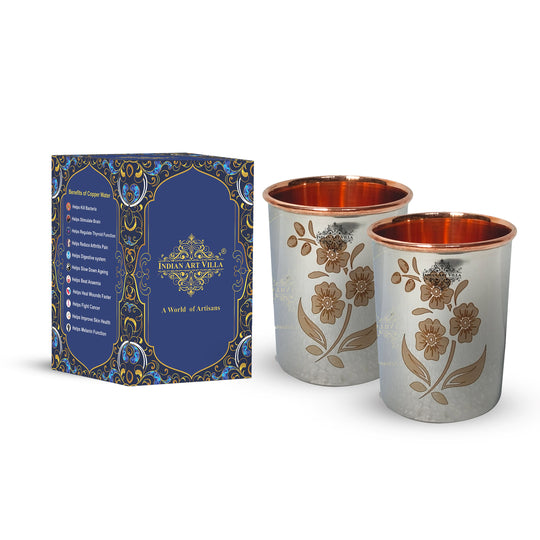 Pure Steel Copper Engraved Floral Design Glass -300 ML