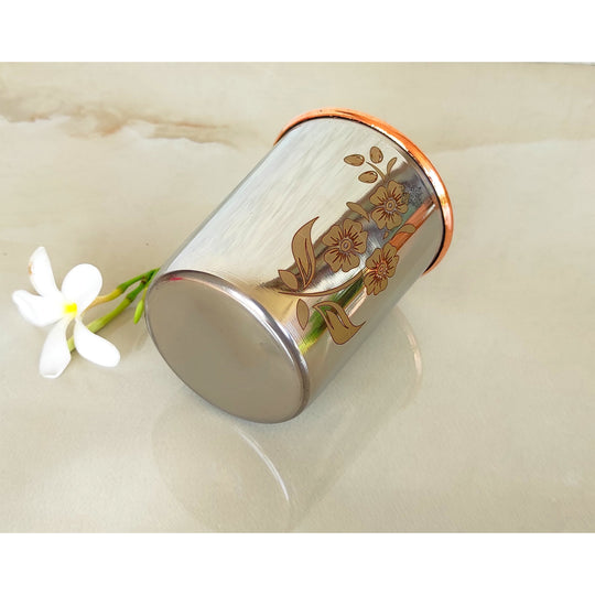 Pure Steel Copper Engraved Floral Design Glass -300 ML