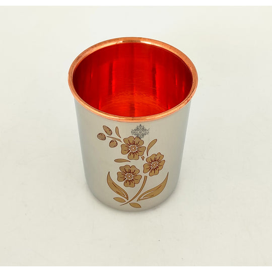 Pure Steel Copper Engraved Floral Design Glass -300 ML
