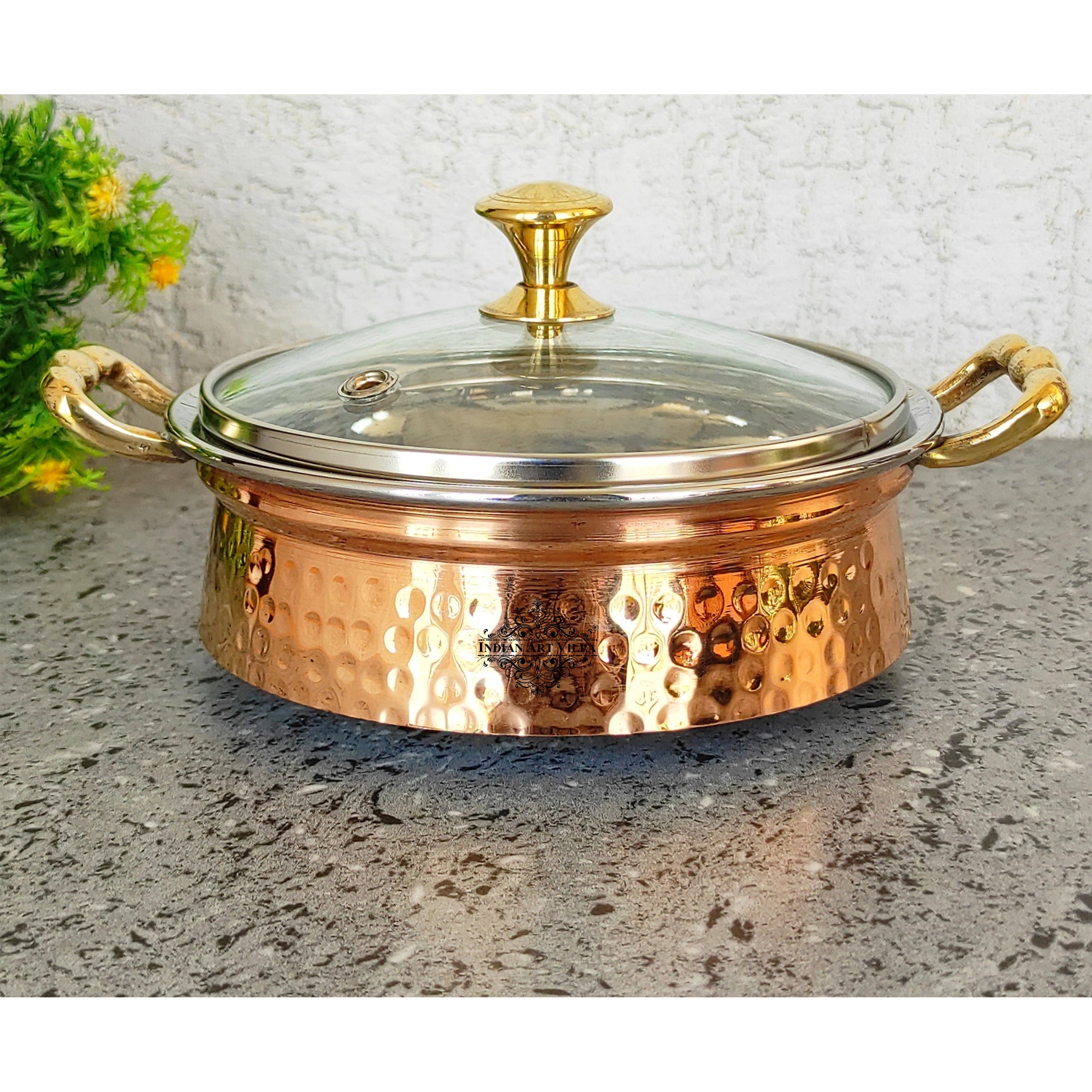Steel Copper Handi/Casserole Bowl With Induction Bottom Brass