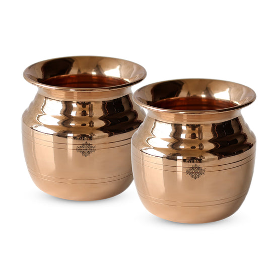 Pure Copper Lota\ Kalash With Wavy Neck Lining Design, Spiritual Items, Pooja Item, Storage & Serving Water