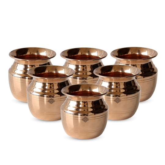 Pure Copper Lota\ Kalash With Wavy Neck Lining Design, Spiritual Items, Pooja Item, Storage & Serving Water