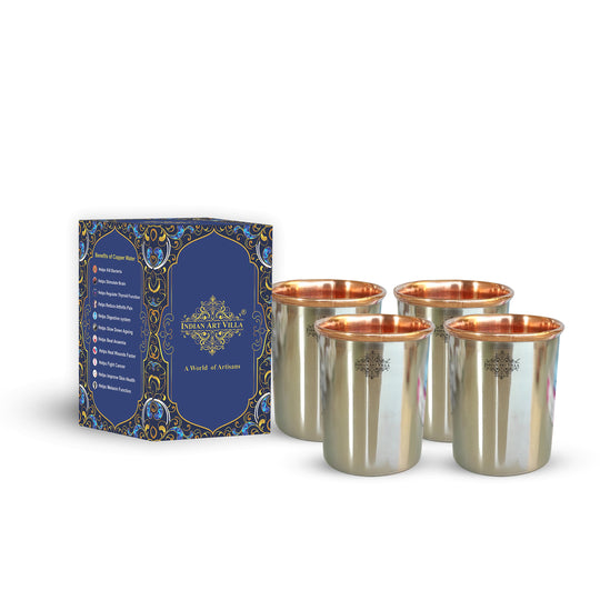 Beautifully crafted steel copper tumblers set of 4 250ml perfect for daily water intake and special occasions