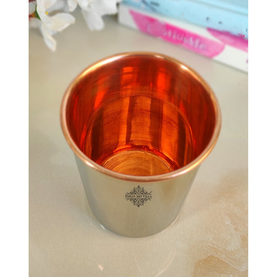 Ayurvedic steel copper glass 250ml handcrafted for daily hydration wellness and kitchen tabletop presentation