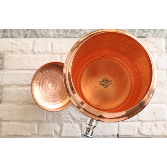 Side view of black 5L copper matka with tap showing dark finish and brass spigot contrast – 5 litre copper water dispenser