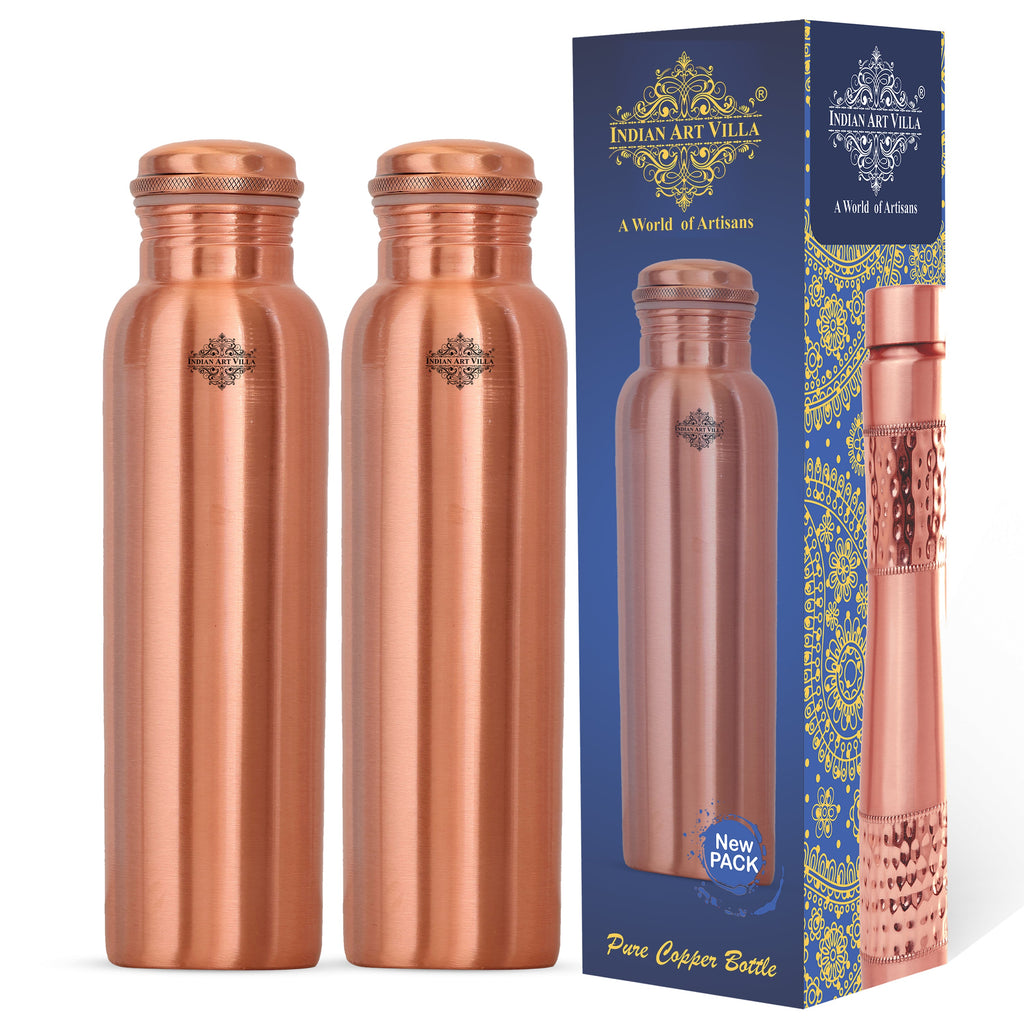 Indian Art Villa Pure Copper Matt Finish Laquer  Coated Water Bottle, Health Benefits, Drinkware
