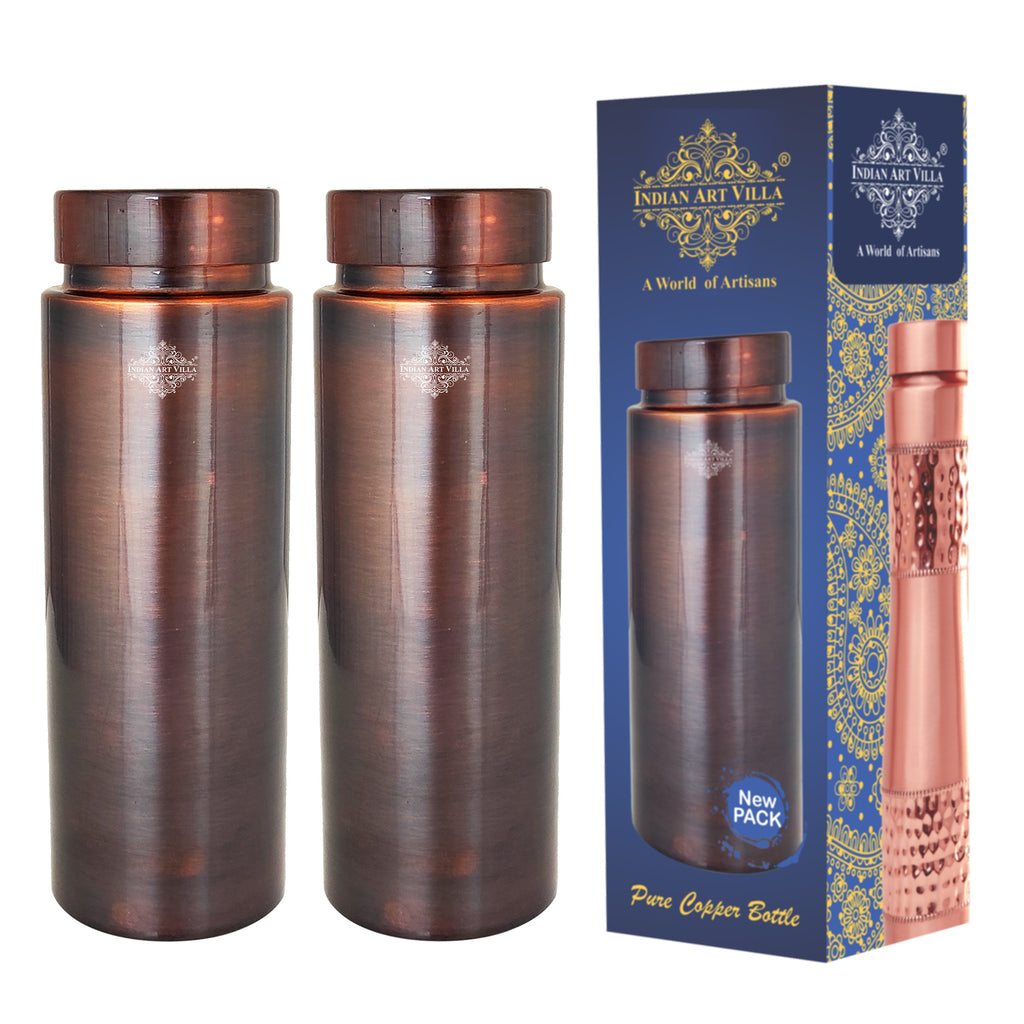 Indian Art Villa Copper Lacquer Coated Antique Dark Finish Straight Design Bottle, Volume-800 ML Set Of 2