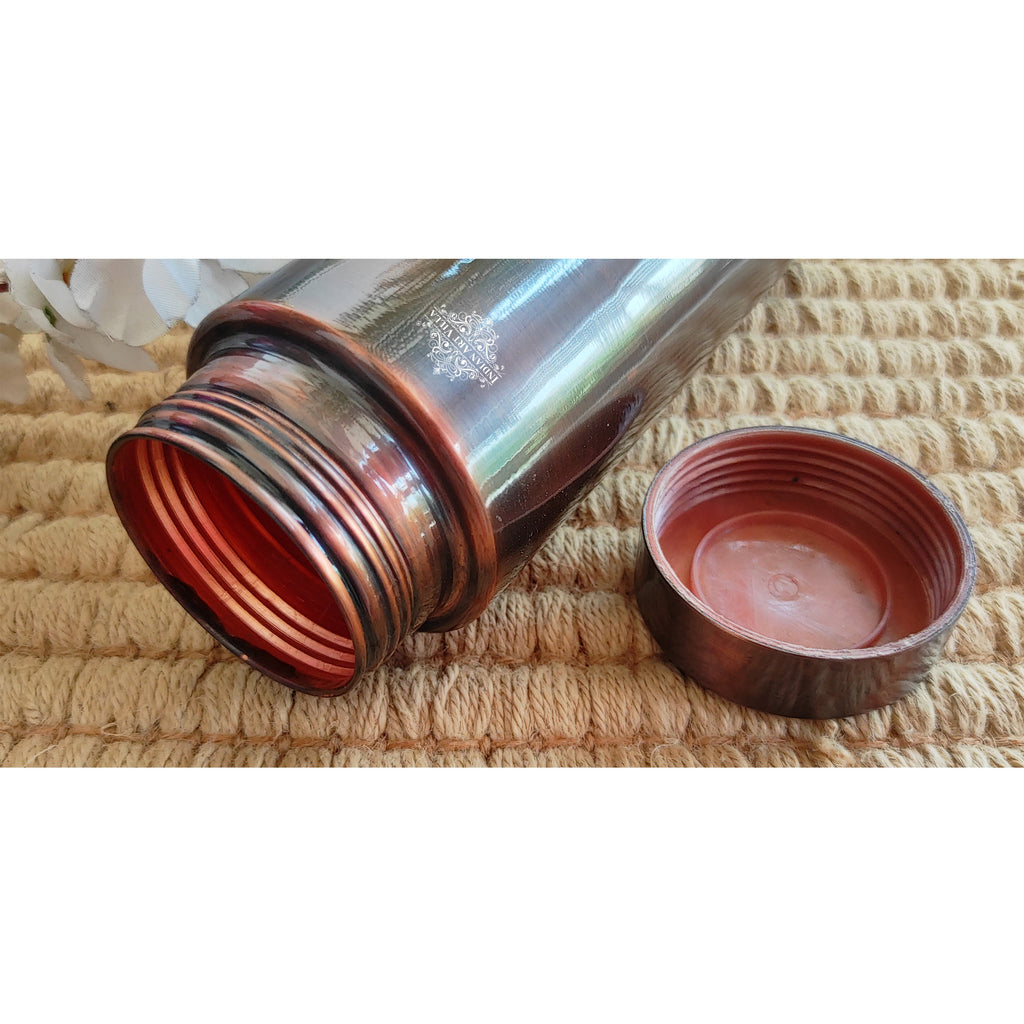 Indian Art Villa Pure Copper Lacquer Coated Antique Dark Finish Straight Design Bottle, Volume-800 ML