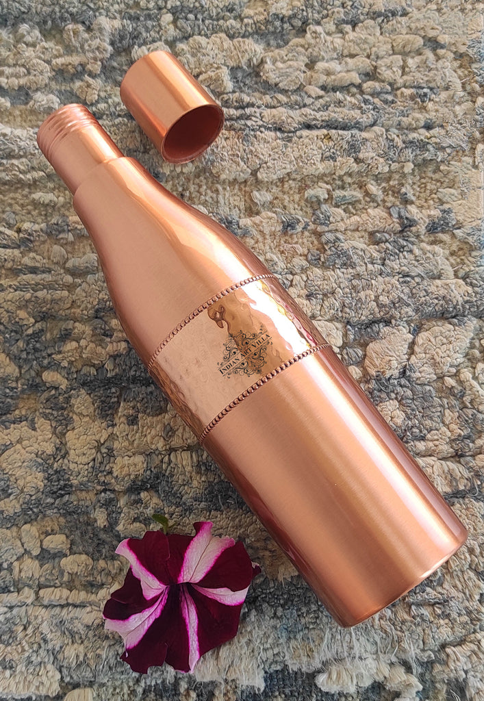 Indian Art Villa Pure Copper Champagne Style Hammered Lacquer Coated Leak Proof Water Bottle, Drinkware, Serveware, 1200 ml