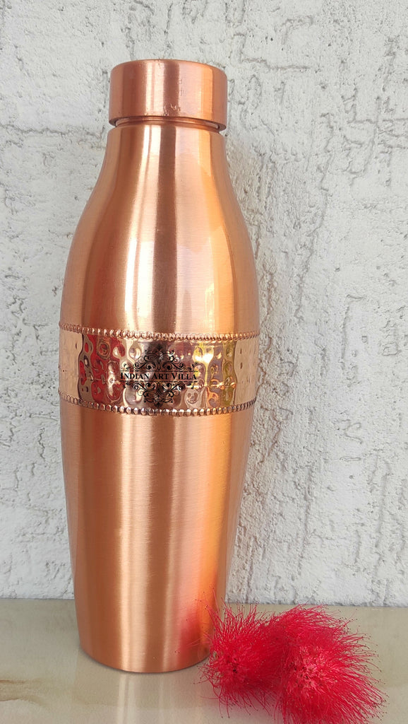 Indian Art Villa Copper Lacquer Coated Hammered Design Penguin Bottle, Drinkware, Ayurveda Yoga, Volume- 900 ml