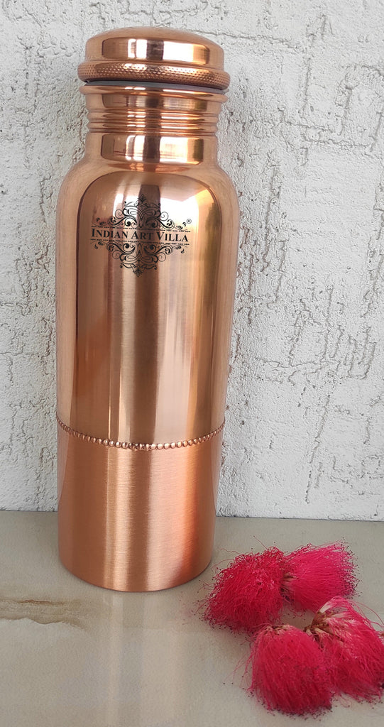 Indian Art Villa Copper Half Plain & Half Lacquer Design Bottle, Volume-750 ML