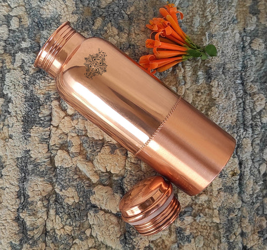 Pure Copper Water Bottle with Half Hammered Design