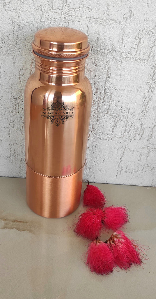 Indian Art Villa Copper Half Plain & Half Lacquer Design Bottle, Volume-750 ML