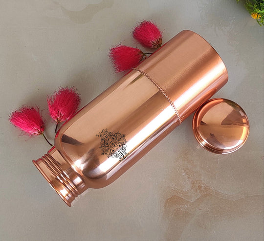 Pure Copper Water Bottle with Half Hammered Design