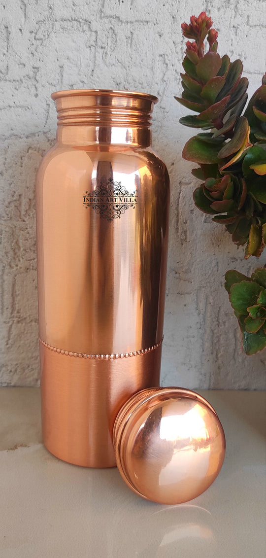 Pure Copper Water Bottle with Half Hammered Design