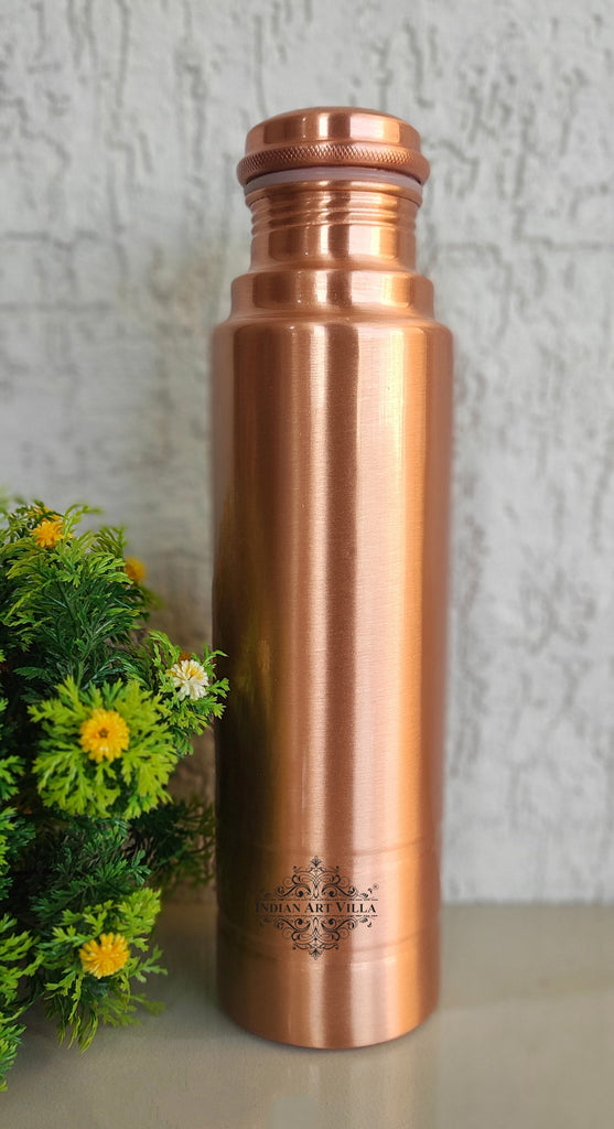 Indian Art Villa Pure Copper Bottle With Lacquer Coated Two Ring At Bottom Design, Drinkware, Ayurveda Yoga, Volume- 1000 ml