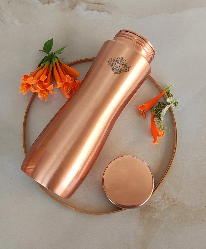 Indian Art Villa Pure Copper Lacquer Coated Champion Bottle, Drinkware, Ayurveda Yoga, Volume- 1000 ml
