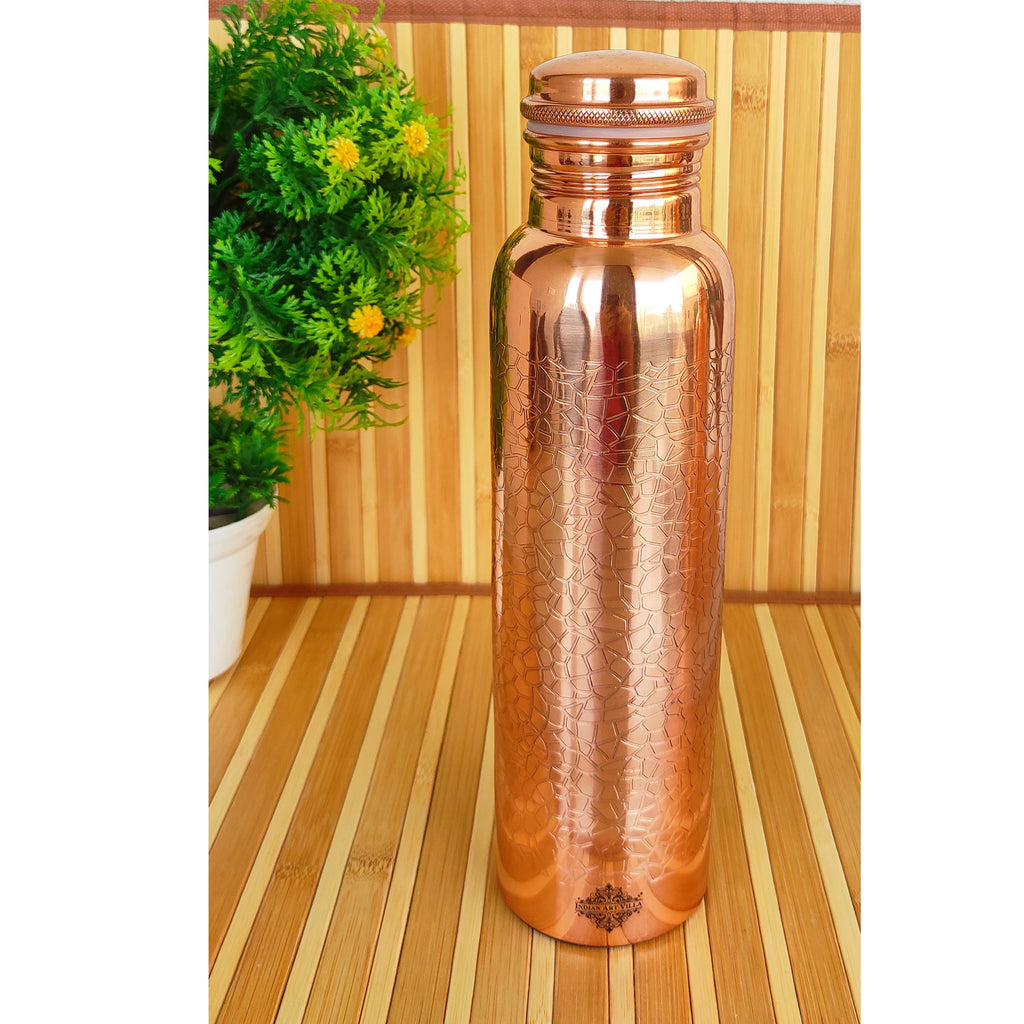 Indian Art Villa Pure Copper Water Bottle With Floral Vines Embossed Design, Drinkware & Storage Purpose, Ayurvedic Health Benefits, Volume- 1000 ML Set Of 2