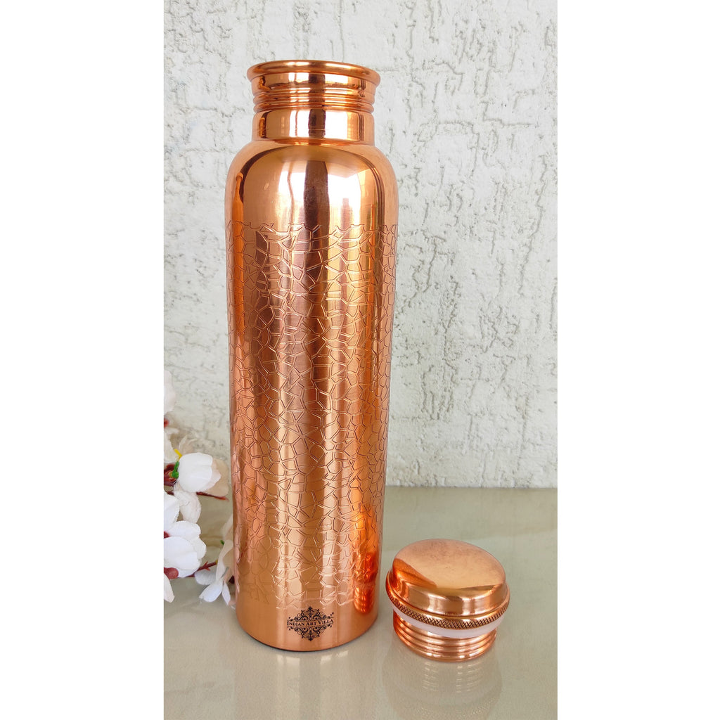 Indian Art Villa Pure Copper Water Bottle With Floral Vines Embossed Design, Drinkware & Storage Purpose, Ayurvedic Health Benefits, Volume- 1000 ML