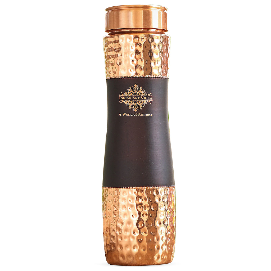 Indian Art Villa Pure Copper Half Hammered Half Black coloured in silk finish Champion Design Bottle, Volume- 1000 ML