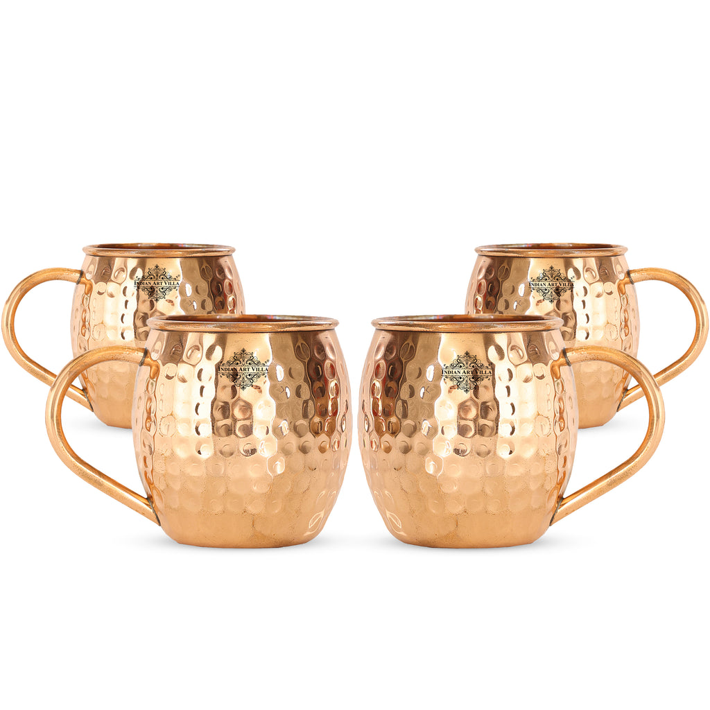 INDIAN ART VILLA Pure Copper Hammered Round Shaped Moscow Mule, Beer Mug with Copper Handle, Drinkware, Barware, 530 ML