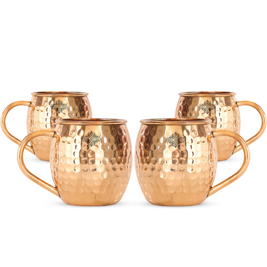 Pure Copper Hammered Round Shaped Moscow Mule, Beer Mug with Copper Handle, Drinkware, Barware, 530 ML